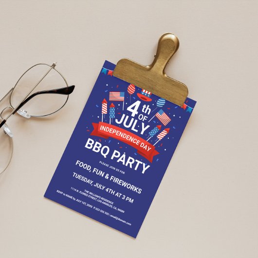 4 juli Vuurwerk & Vlaggen BBQ-feest Uitnodiging