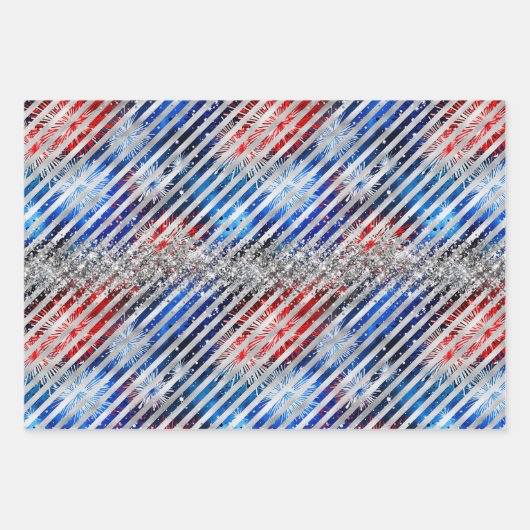 4 juli Vuurwerk Zilveren Glitter Onafhankelijkheid Inpakpapier Vel (Voorkant 3)