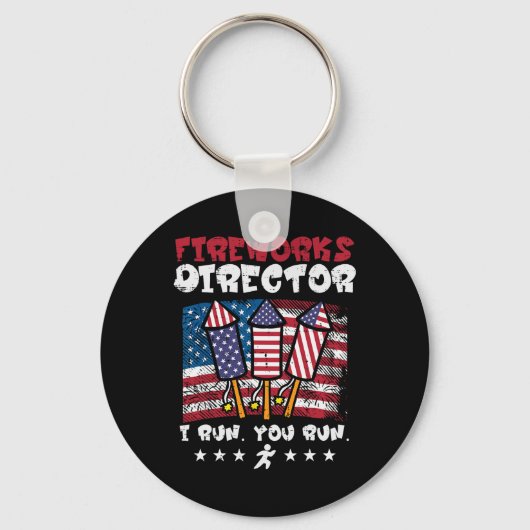 4 juli Vuurwerkdirecteur I Run Funny US Flag Am Sleutelhanger (Voorkant)