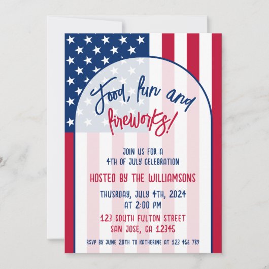 4 juli Vuurwerkfeest Rood Wit en Blauw Kaart (Voorkant)