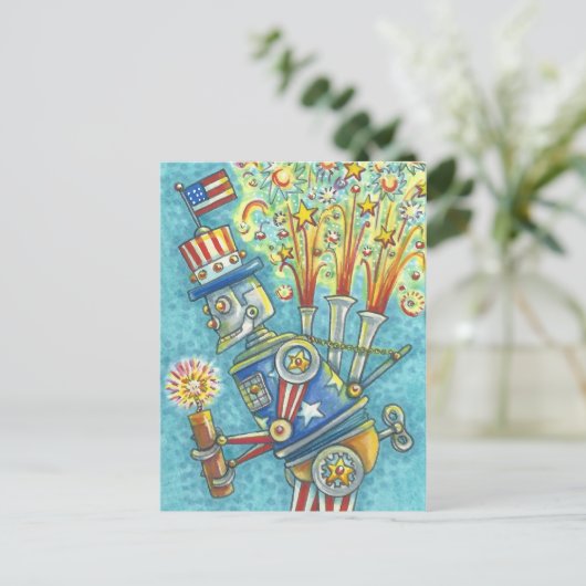 4 JULI VUURWERKROBOT, VAKANTIE BRIEFKAART (Staand voorkant)