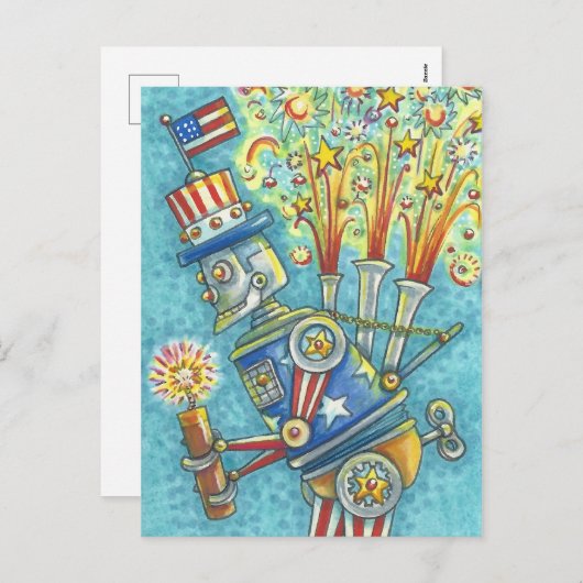 4 JULI VUURWERKROBOT, VAKANTIE BRIEFKAART (Voorkant / Achterkant)