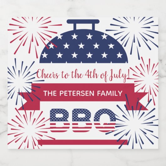 4 juli vuurwerksterren en -strepen bier etiket (Enkel label)