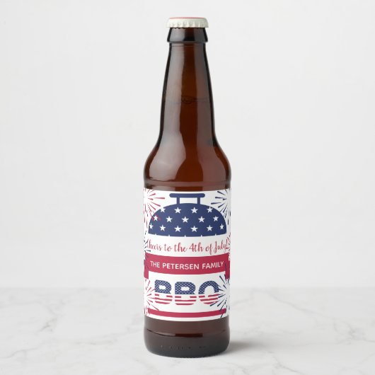 4 juli vuurwerksterren en -strepen bier etiket (Voorkant)