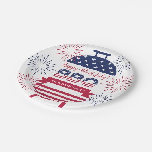 4 juli vuurwerksterren en -strepen papieren bordje (Gekanteld)