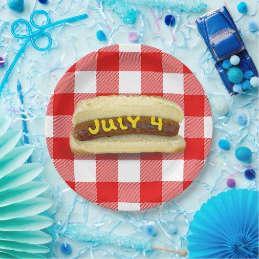 4 juli warme hond op buffelplaat papieren bordje (Feest)