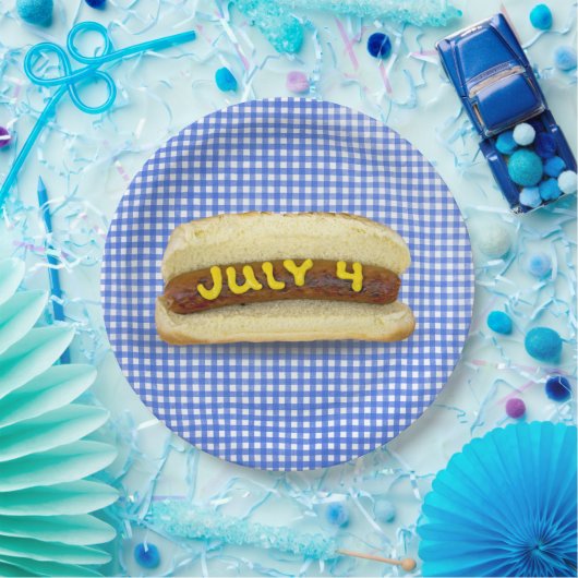 4 juli warme hond over Bord van gingham-papier (Feest)