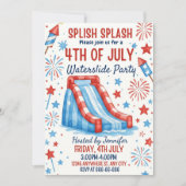 4 juli Waterslide Party Invitation Sjabloon Kaart (Voorkant)