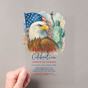 4 juli waterverf Adelaar Patriottisch Feest Acryl Uitnodigingen