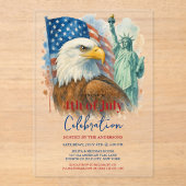4 juli waterverf Eagle Patriottische Partij Acryl Uitnodigingen (Voorkant)