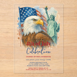 4 juli waterverf Eagle Patriottische Partij Acryl Uitnodigingen