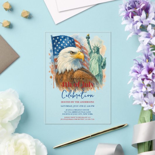 4 juli waterverf Eagle Patriottische Partij Acryl Uitnodigingen (Insitu (Huwelijk))