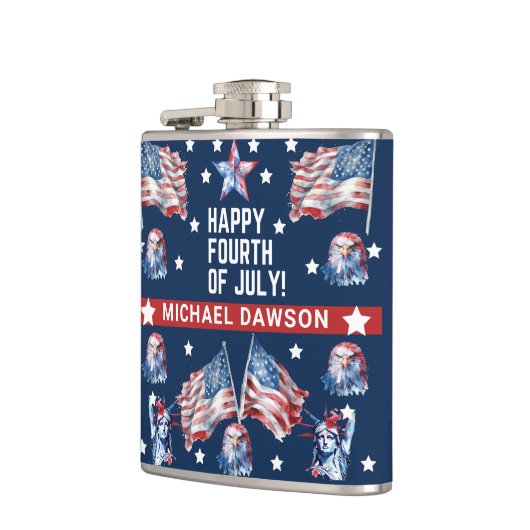 4 juli Waterverf Familienaam Patriottisch Heupfles (Links)