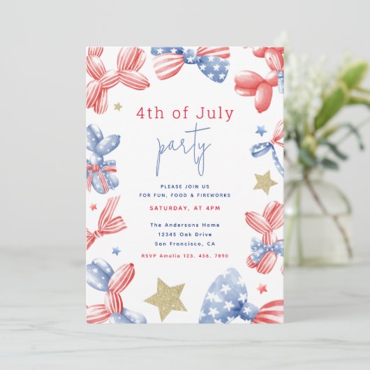 4 juli Waterverf Schattige Ballonfeest Kaart (Staand voorkant)