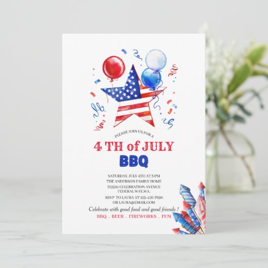 4 juli waterverf uitnodiging vieren (Staand voorkant)