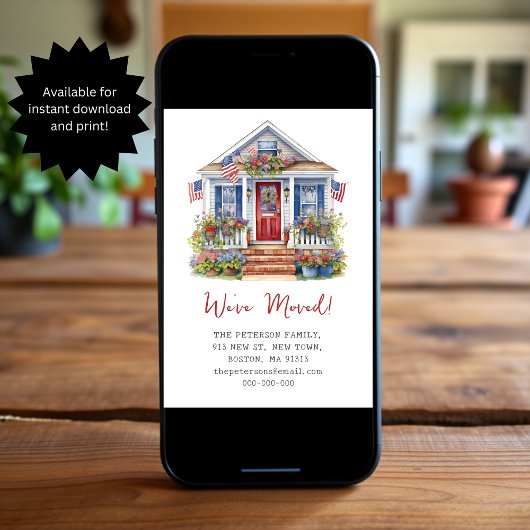 4 juli We hebben verplaatst Flat Aankondiging Kaar