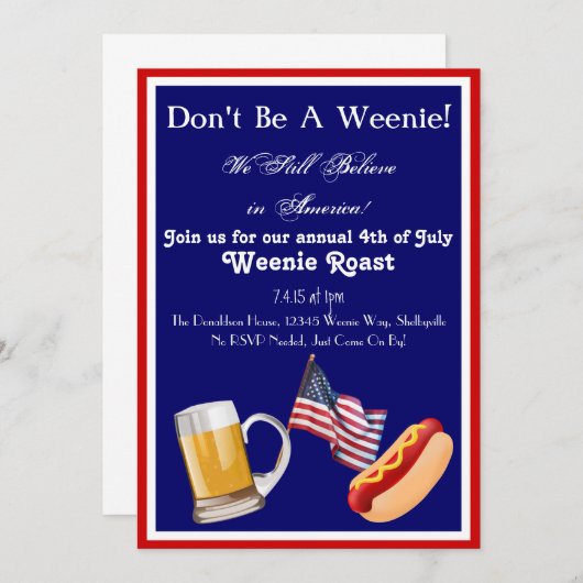 4 juli Weenie Roast Invitations Kaart (Voorkant / Achterkant)