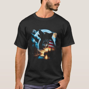 4 juli weerwolf huilende maan Amerikaanse vlag nat T-shirt