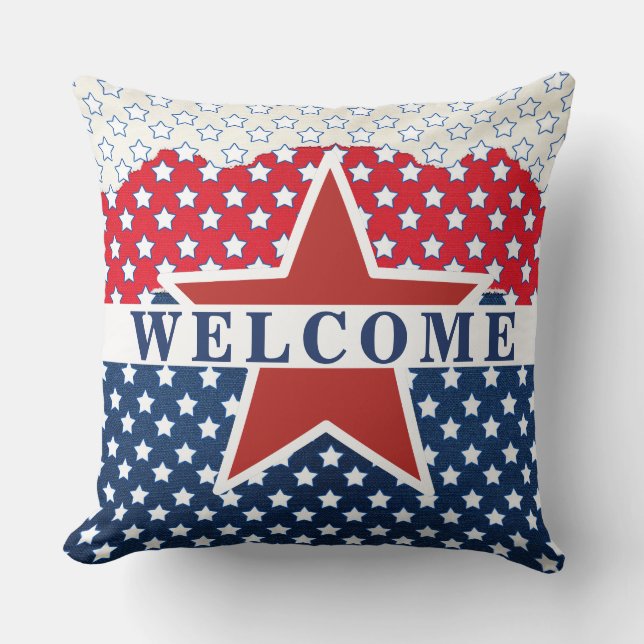 4 juli, WELKOM rood, wit & blauw Kussen (Voorkant)