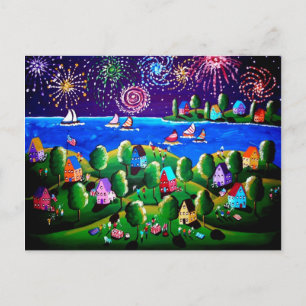4 juli Whimsical Folk Art Post Kaarten