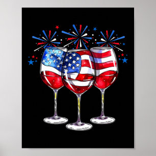 4 Juli Wijn Gles Patriottisch Rood Wit Blauw USA Poster
