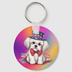 4 juli Witte Schattigee Puppy Dog-43568 Sleutelhanger