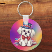 4 juli Witte Schattigee Puppy Dog-43568 Sleutelhanger (Achterkant)