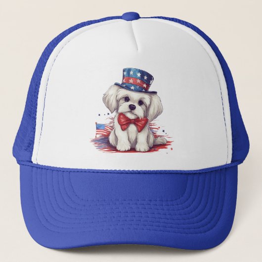 4 juli Witte Schattigee Puppy Dog-43568 Trucker Pet (Voorkant)