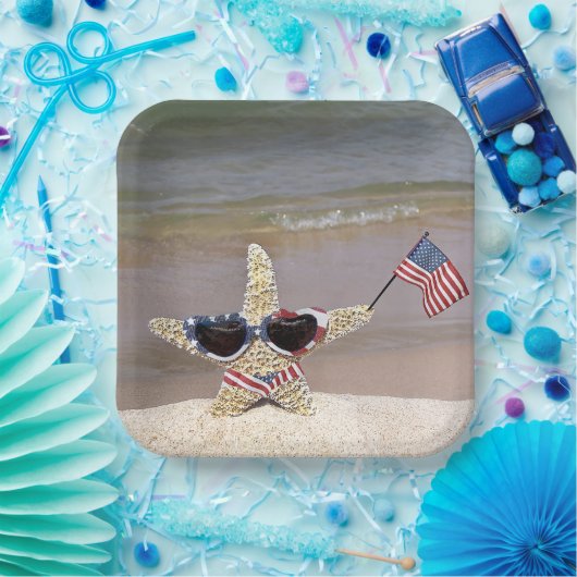 4 juli zeester met vlag papieren bordje (Feest)