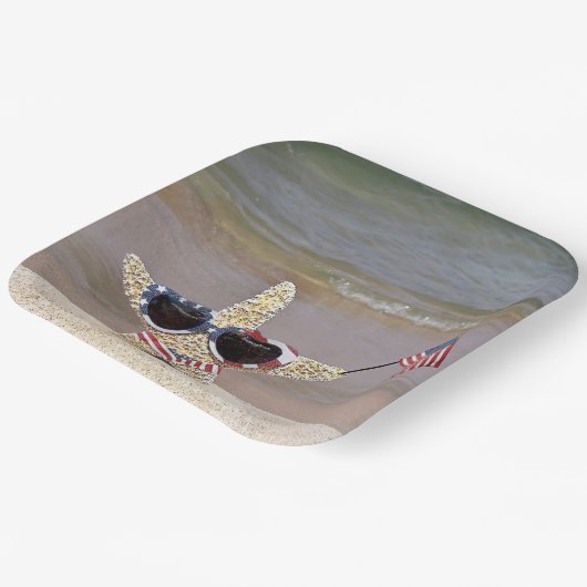 4 juli zeester met vlag papieren bordje (Gebogen)