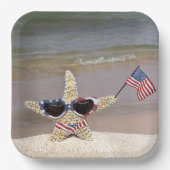 4 juli zeester met vlag papieren bordje (Voorkant)