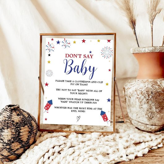 4 juli zeg niet baby baby shower spel poster