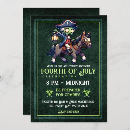 4 juli Zombie Uitnodiging (Voorkant / Achterkant)