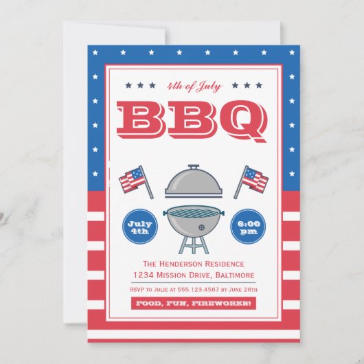 4 juli Zomer Grill Patriottische Vlag BBQ Party Kaart (Voorkant)