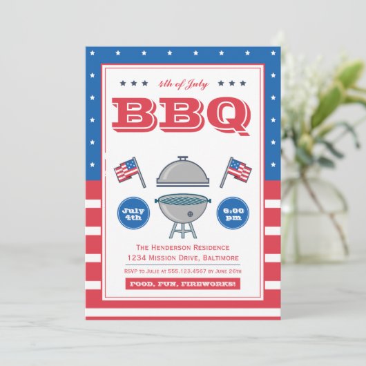 4 juli Zomer Grill Patriottische Vlag BBQ Party Kaart (Staand voorkant)
