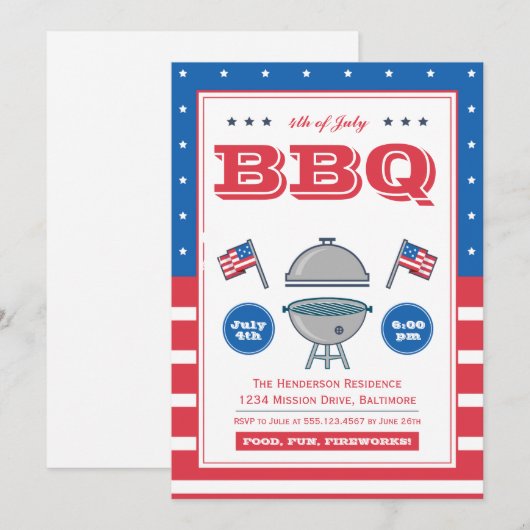 4 juli Zomer Grill Patriottische Vlag BBQ Party Kaart (Voorkant / Achterkant)