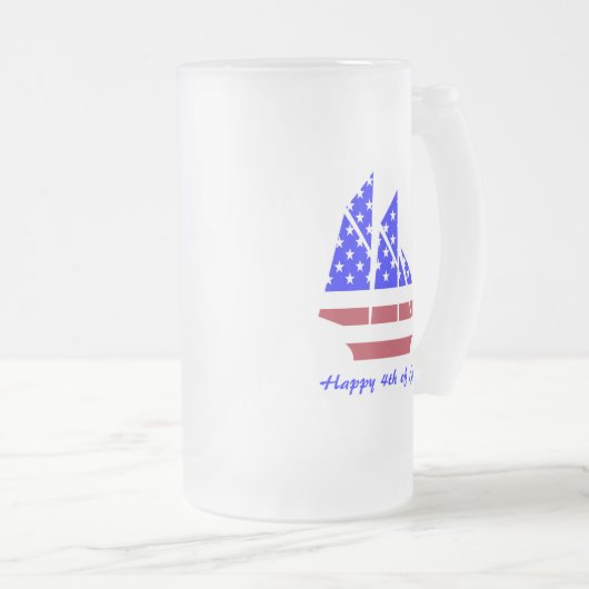 4 juli Zomerzeilboot rood, wit en blauw Matglas Bierpul (Voorkant rechts)