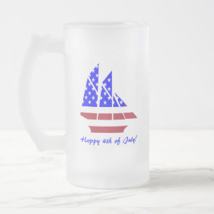 4 juli Zomerzeilboot rood, wit en blauw Matglas Bierpul