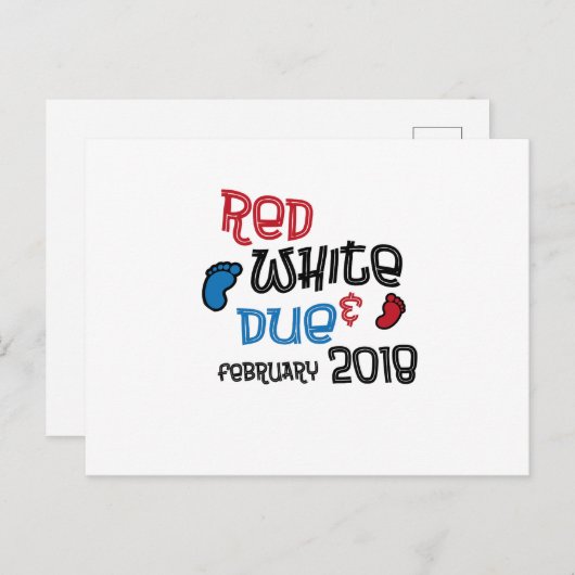 4 juli Zwangerschap Zwanger Rood Wit Vanaf Feb 201 Aankondigingskaart (Voorkant / Achterkant)