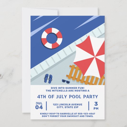 4 juli Zwembad Party Rood Wit & Blauw Kaart (Voorkant)