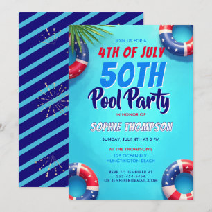 4 juli Zwembadfeest Americana 50ste verjaardag Kaart