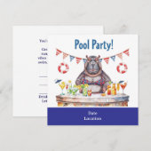 4 juli zwembadfeest met nijlpaard in badpak  kaart (Voorkant / Achterkant)