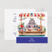 4 juli zwembadfeest met nijlpaard in bikini kaart (Voorkant / Achterkant)