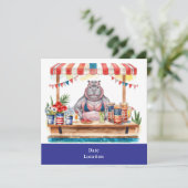 4 juli zwembadfeest met nijlpaard in bikini kaart (Staand voorkant)