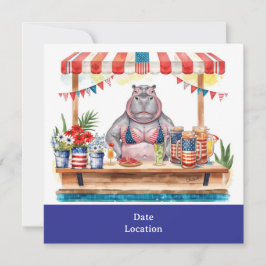 4 juli zwembadfeest met nijlpaard in bikini kaart