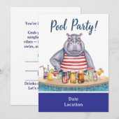 4 juli zwembadfeest met nijlpaard in bikini kaart (Voorkant / Achterkant)