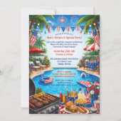 4 juli zwembadfeest patriottische BBQ uitnodiging (Voorkant)