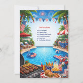 4 juli zwembadfeest patriottische BBQ uitnodiging (Achterkant)
