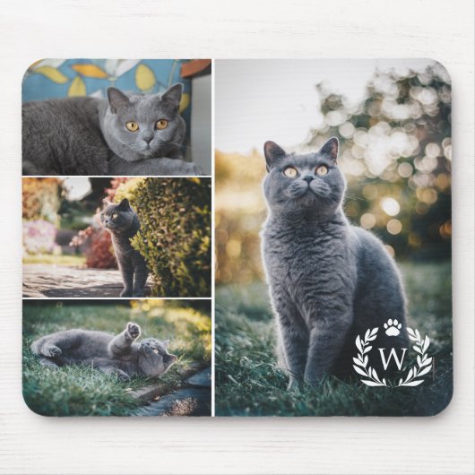 4 Kat Foto Collage Paw Laurel Wreatmonogram Muismat (Voorkant)
