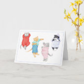 4 KATTEN IN HET WENSKAART VAN PYJAMA KAART (Gele Bloem)